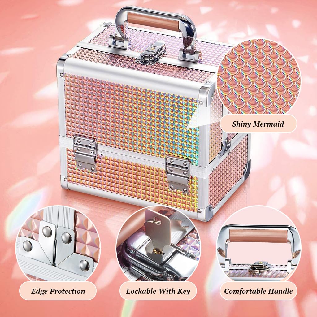 MAYCREATE Portable Makeup Organizer Suitcase Aluminum Alloy Travel Suitcase Multi Compartment Stackable Drawers Design Make-up Artist Train Case with Makeup Mirror & Makeup Brush Holder MAYCREATE Portable Makeup Organizer Suitcase Aluminum Alloy Travel Suitcase Multi Compartment Stackable Drawers Design Make-up Artist Train Case with Makeup Mirror & Makeup Brush Holder